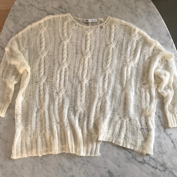 NWOT Zara open knit distressed cable knit sweater cream size M|L - Picture 3 of 7
